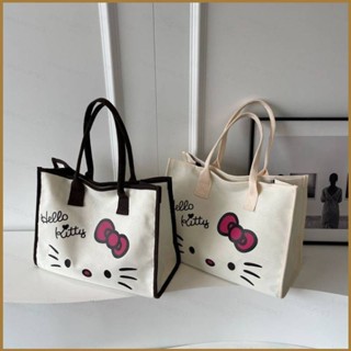 Sq3 Sanrio HelloKitty กระเป๋าถือ กระเป๋าสะพายไหล่ ผ้าแคนวาส พิมพ์ลายการ์ตูน แฟชั่น ความจุขนาดใหญ่ สําหรับสตรี คุณแม่