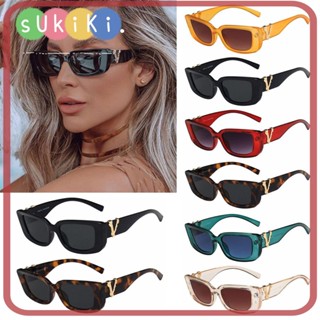 Sukiki แว่นกันแดด ทรงแคทอาย ทรงสี่เหลี่ยมผืนผ้า ป้องกัน UV400 ขนาดเล็ก สไตล์วินเทจ