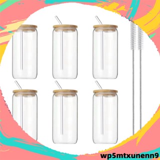 แก้วใส พร้อมฝาปิด และหลอดดูด 16 ออนซ์ ทนทาน สําหรับใส่เครื่องดื่ม กาแฟ เบียร์ ชา ไวน์ 6 ชิ้น