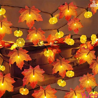 LED Maple Leaf Light String โคมไฟผ้าวันขอบคุณพระเจ้าฤดูใบไม้ร่วง Harvest คริสต์มาสวันหยุดไฟตกแต่ง yuee