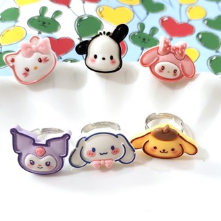 Sanrio Kuromi Cinnamoroll MyMelody Pompompurin Pochacco Hellokitty แหวนอะคริลิคใส ลายการ์ตูน (2.1)