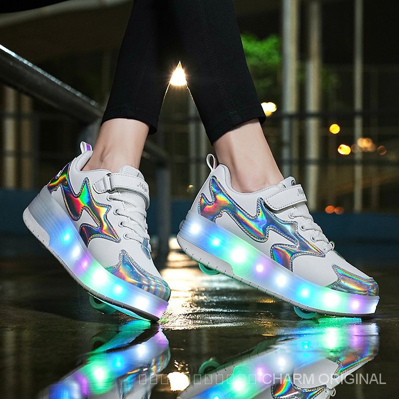 [ของแท้ 100%] รองเท้าผ้าใบลําลอง มีไฟ LED เรืองแสง สําหรับแม่ และลูก เหมาะกับการเล่นสเก็ต ไซซ์ 28-40