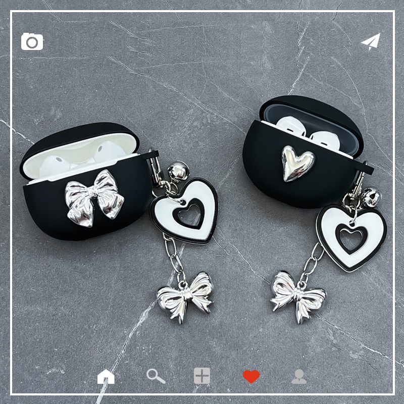 เคสซิลิโคน ประดับโบว์ พร้อมพวงกุญแจ หรูหรา สําหรับ Realme Buds T300 Realme T300