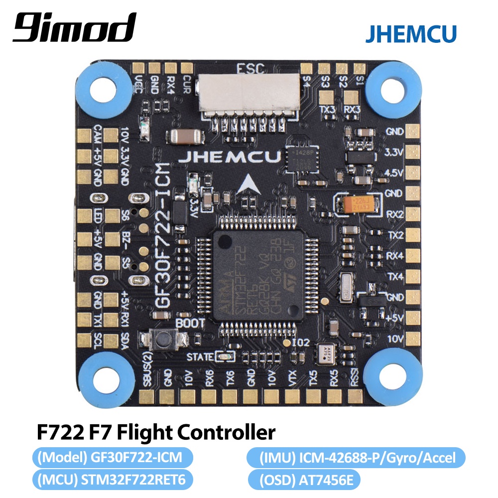 JHEMCU GF30F722-ICM F722 F7 Flight Controller 5V 10V Dual BEC สําหรับ RC รุ่น