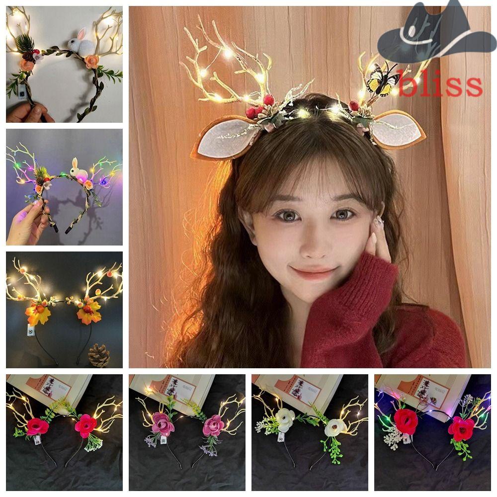 Bliss ที่คาดผม รูปกวาง ซานต้า เอลฟ์ คริสต์มาส มีไฟ LED เรืองแสง อุปกรณ์เสริม สําหรับแต่งกาย ปาร์ตี้ คอสเพลย์