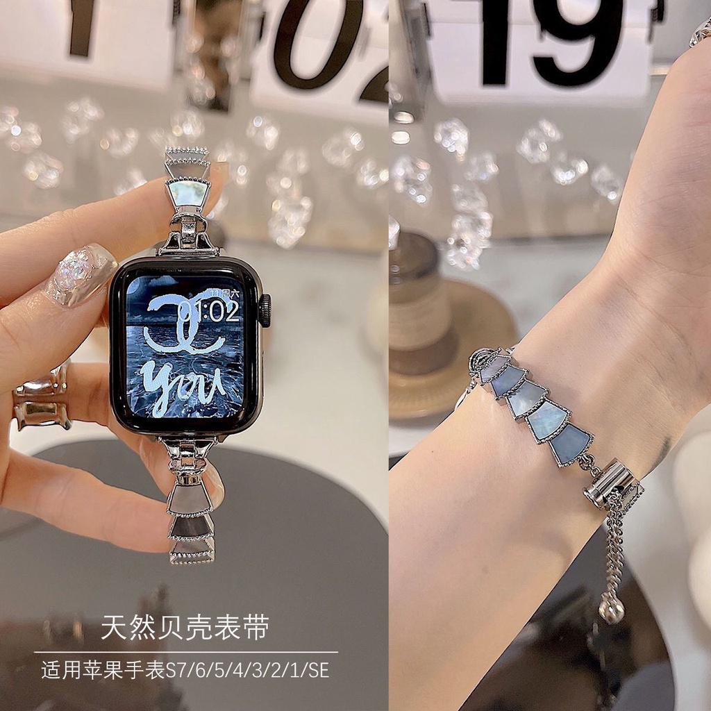 Ins Xiaoxiangfeng เหมาะสําหรับ Applewatch รุ ่ นที ่ 8 สายรุ ่ นที ่ 7 Huaqiangbei Apple7654321โซ ่ โลหะหญิง