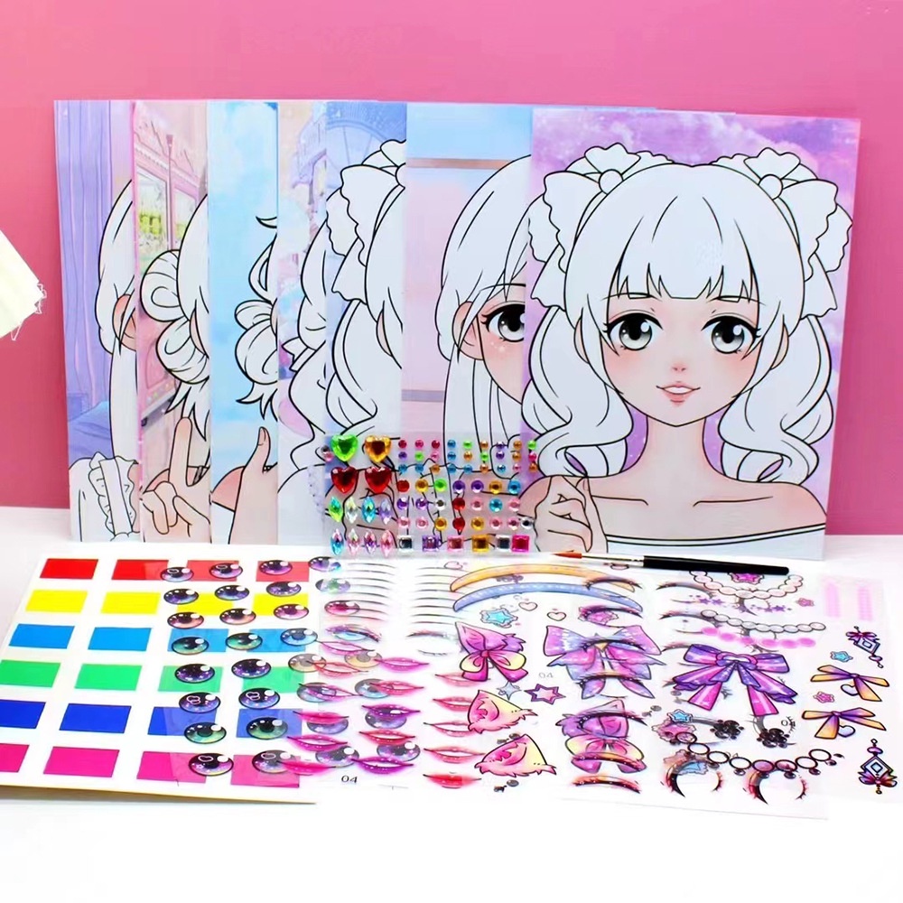 ชุดสติกเกอร์แต่งหน้า เปลี่ยนสีได้ สไตล์เจ้าหญิง ของเล่นเสริมการเรียนรู้ สําหรับเด็ก YL179 - รูปที่ 6