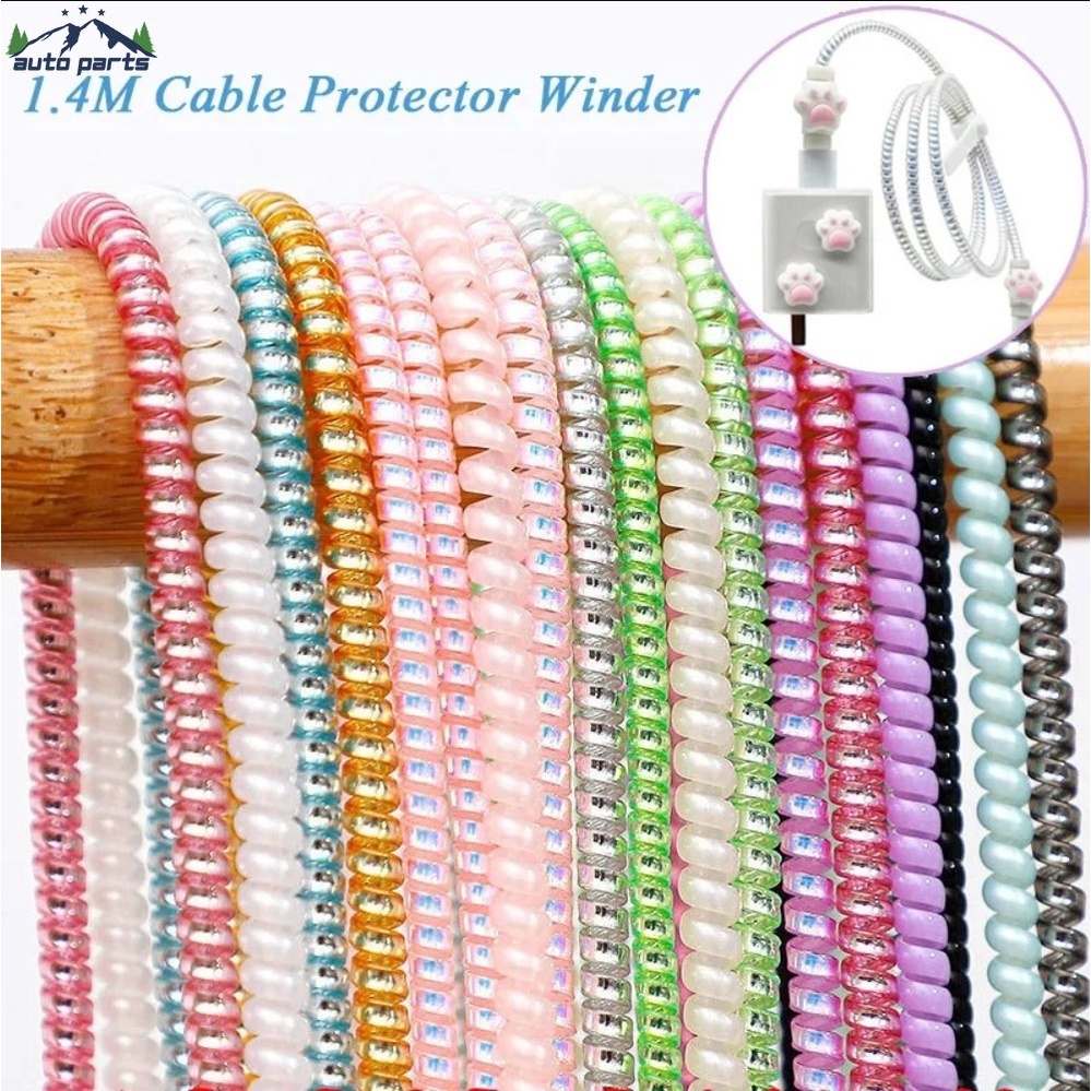 อุปกรณ์ถนอมสายชาร์จ สายหูฟัง สายข้อมูล USB TPU เกลียว หลากสี DIY
