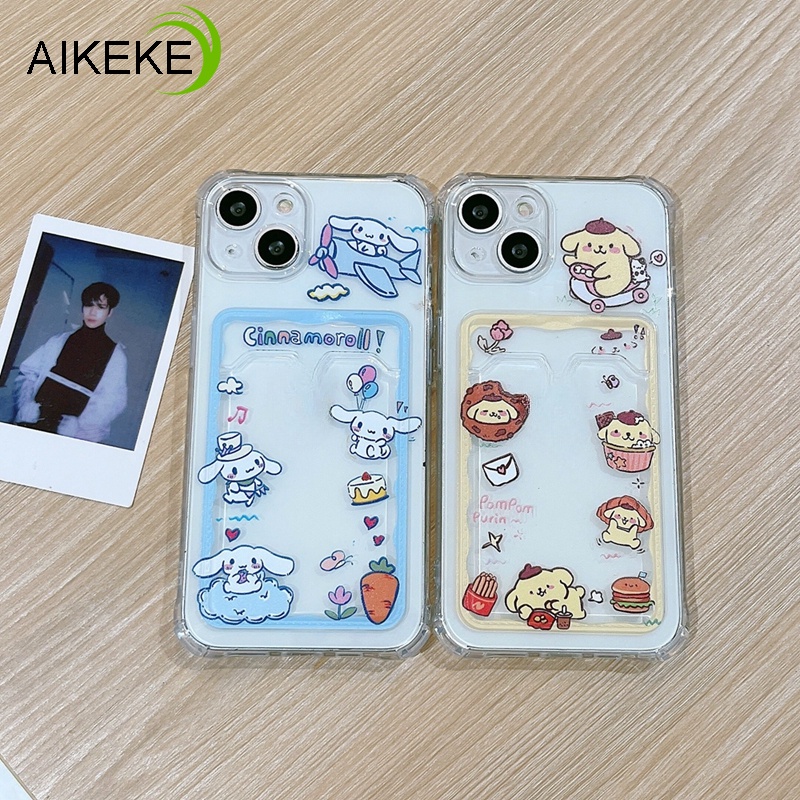 เคสโทรศัพท์มือถือ TPU นิ่ม แบบใส ลาย Cinnamoroll น่ารัก พร้อมช่องใส่บัตร สําหรับ iphone 15 14 Plus 15 14 13 12 11 Pro Max Xs Max XR X 8 7 Plus 15Pro 14Pro 13Pro 12Pro