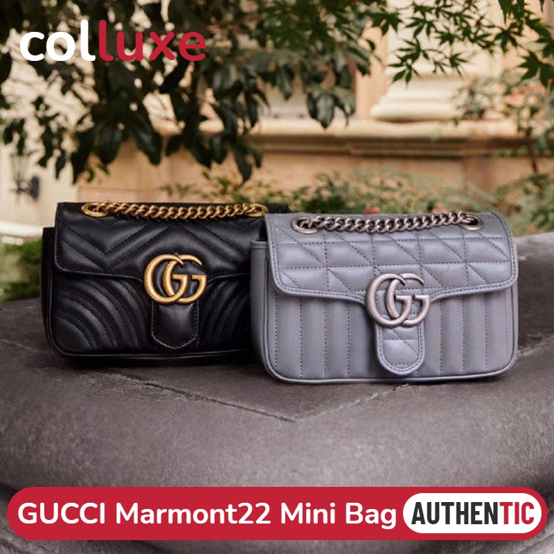 แบรนด์ใหม่และเป็นของแท้/กุชชี่ Gucci GG Marmont 22 Mini Bag 22cm กระเป๋าสายโซ่ผู้หญิง