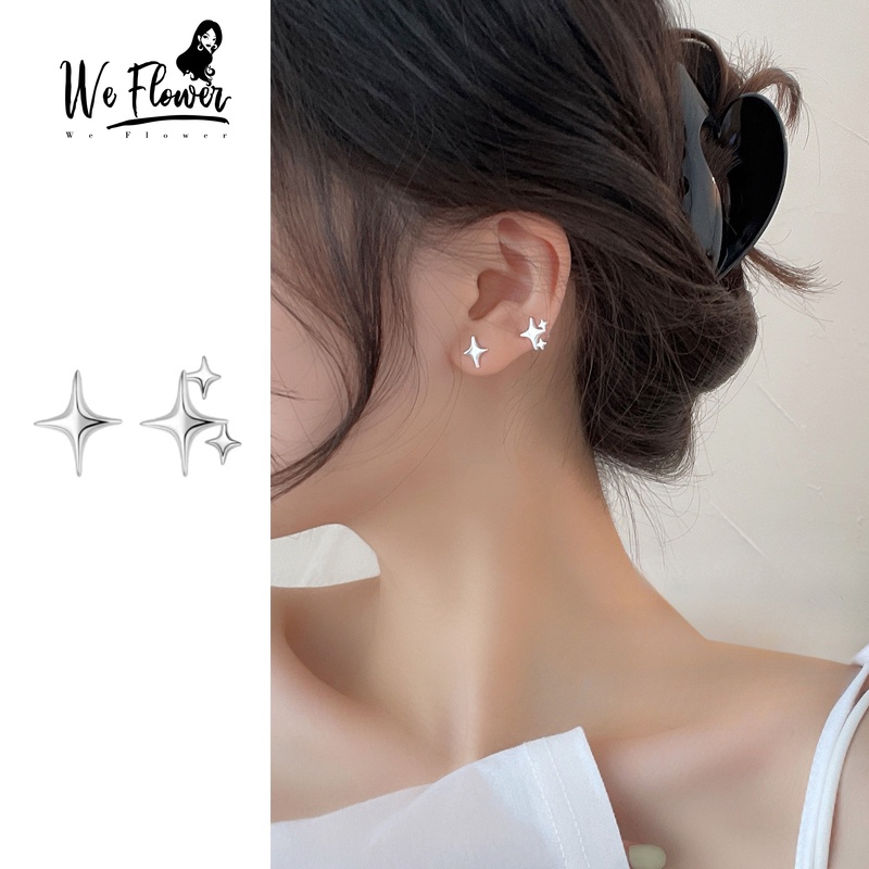 We Flower Minimalism ต่างหูเงิน 925 จี้รูปดาว แบบไขว้ ไม่สม่ําเสมอ กันแพ้ เครื่องประดับ สําหรับผู้หญิง และผู้ชาย