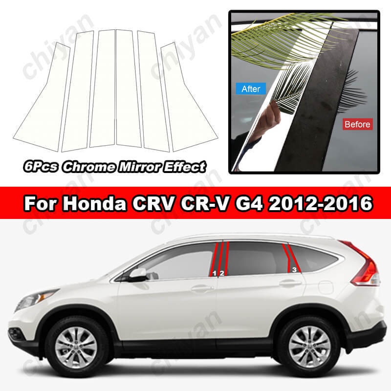 สติกเกอร์โครเมี่ยม ติดเสาประตูรถยนต์ สําหรับ Honda CRV CR-V G2 Gen 2nd 2002-2006 6 ชิ้น