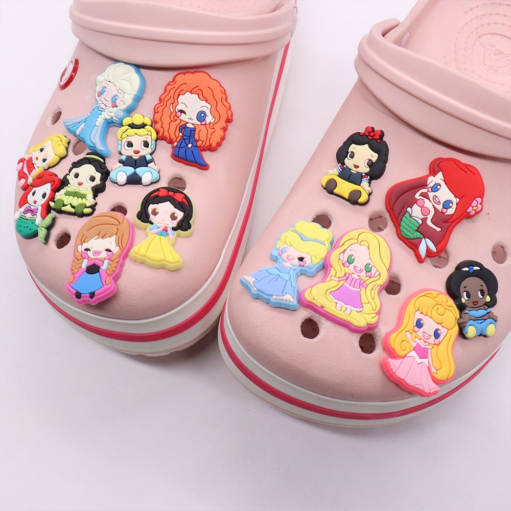 น่ารัก Mermaid Princess Jibitz designks สําหรับสาวสโนว์ไวท์ Jibits Charm Ariel รองเท้า Charms Pins D