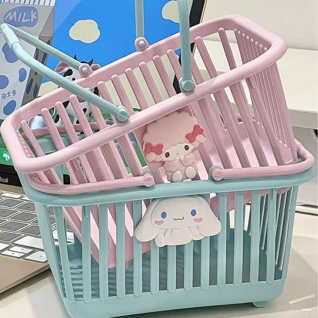 น่ารักมินิแบบพกพาตะกร้าเก็บตะกร้าเก็บสก์ท็อปมัลติฟังก์ชั่กล่องเก็บพลาสติกเครื่องเขียนจิปาถะเครื่องประดับเครื่องสําอางจัด