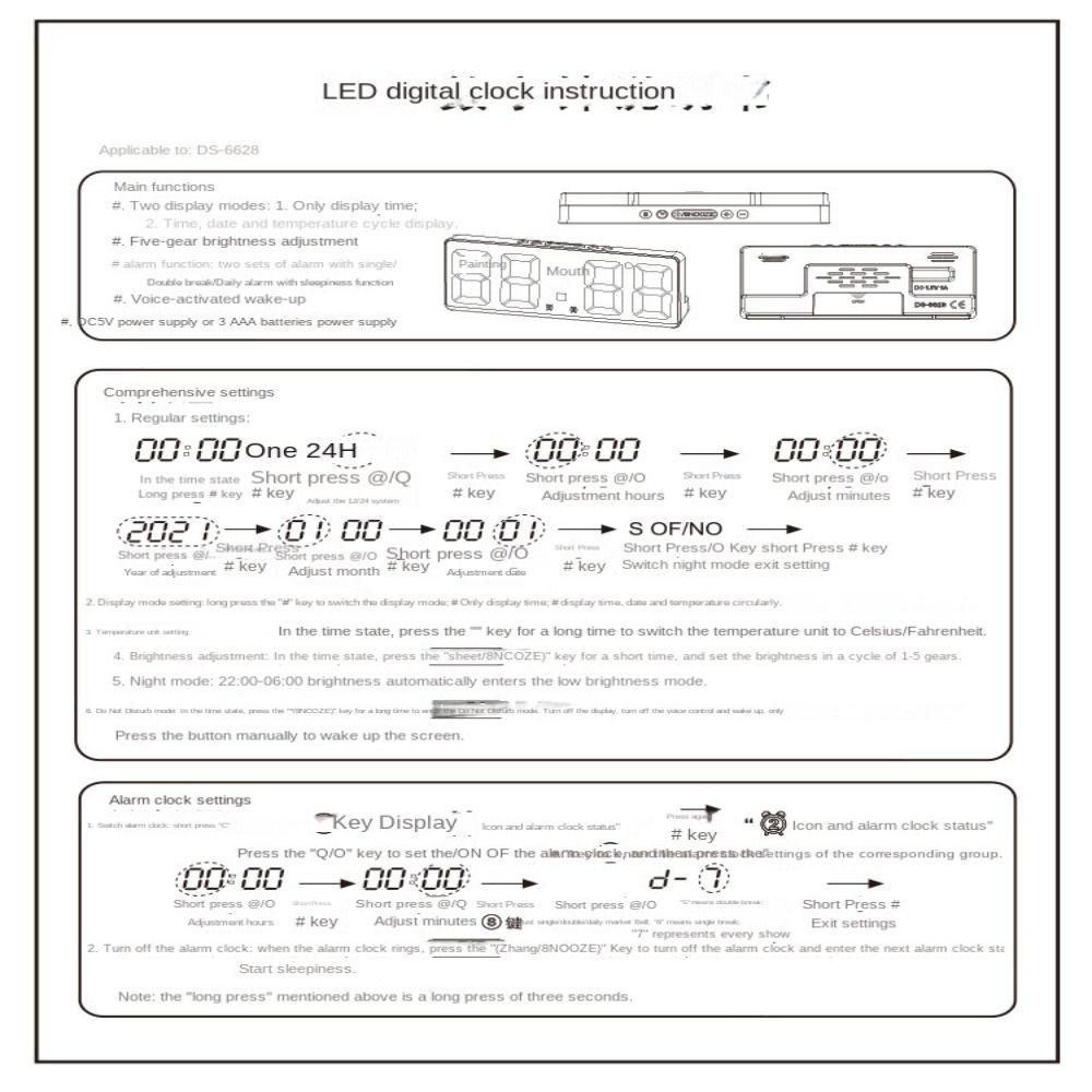 Uothhasome นาฬิกาปลุกตกแต่งบ้านนาฬิกาตัวเลข Backlight Nightlight LED Digital - รูปที่ 5