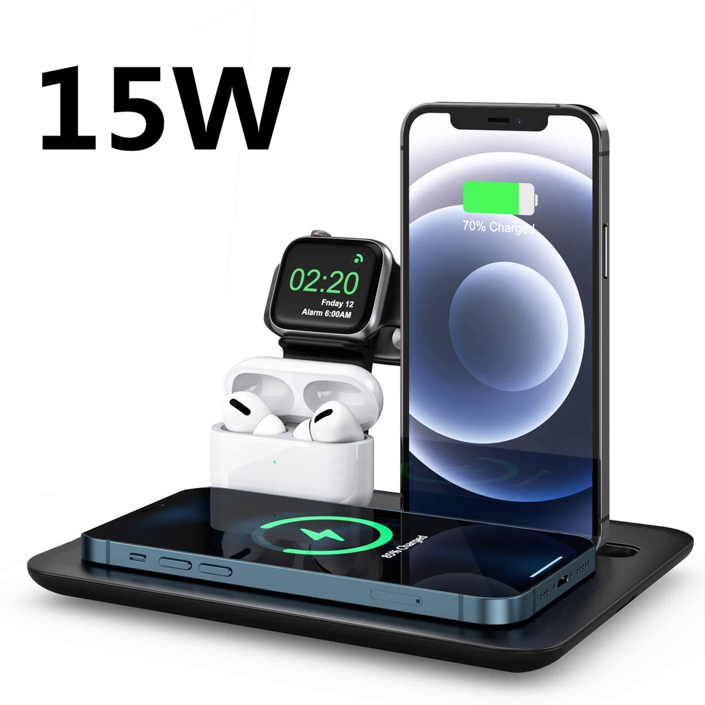 แท่นชาร์จไร้สาย 4 in 1 15W แท่นชาร์จไร้สาย รวดเร็ว สําหรับ for Samsung สําหรับ iPhone Apple Watch