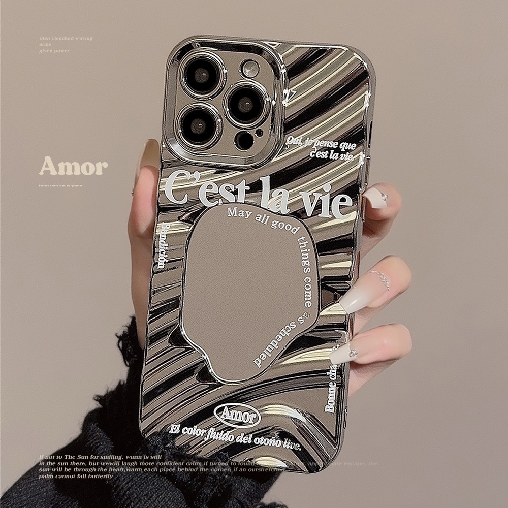 เคสโทรศัพท์ซิลิโคน tpu แบบแข็ง ชุบไฟฟ้า กันกระแทก ลายภาษาอังกฤษ สีเงิน สําหรับ iphone 11 12 13 14 15 pro max plus x xr xs max 7 8 plus se2020