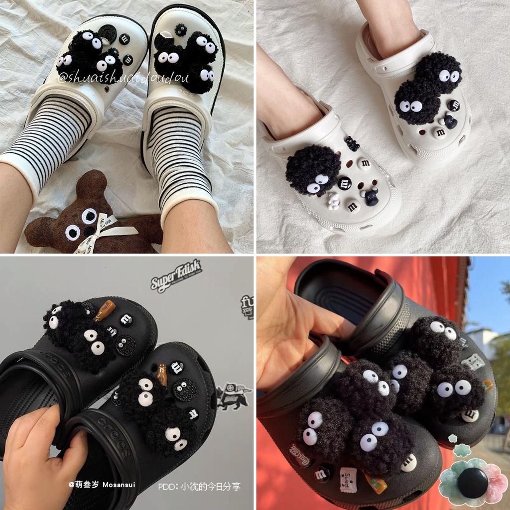 croc Ins ลูกบอลขนเฟอร์ ริบบิ้น ลูกบอลถ่านหิน หมวก เอลฟ์ ไล่โทนสี DIY อุปกรณ์เสริมรองเท้าชายหาด