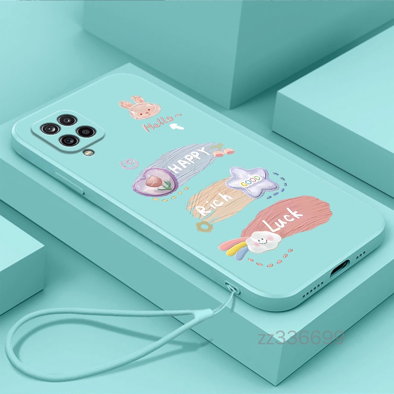 เคสโทรศัพท์มือถือ ซิลิโคน ขอบตรง พร้อมสายคล้อง สําหรับ Samsung A12 A22 4G A22 5G M33 M42 M32 4G 2024