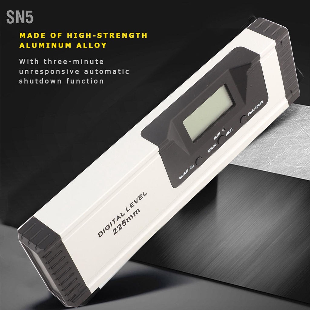 SN5 ไม้บรรทัดระดับดิจิตอล 225 มม. ไม่ใช่แม่เหล็กและไม่ใช่เลเซอร์อลูมิเนียมอัลลอยด์เครื่องมือดำเนินการ