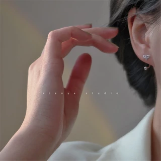 A HELLO GIRL ต่างหู รูปตัว U 925 ประดับโบว์ ไม่ต้องถอด อเนกประสงค์ แบบเรียบง่าย สําหรับผู้หญิง