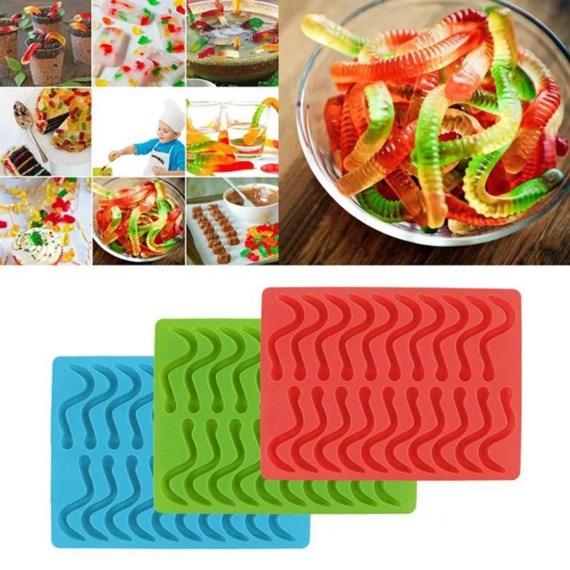 20 หลุม DIY ซิลิโคน Gummy งูหนอนช็อกโกแลตแม่พิมพ์ Sugar Candy Jelly แม่พิมพ์ถาดน้ําแข็งแม่พิมพ์เครื่องมือตกแต่งเค้ก