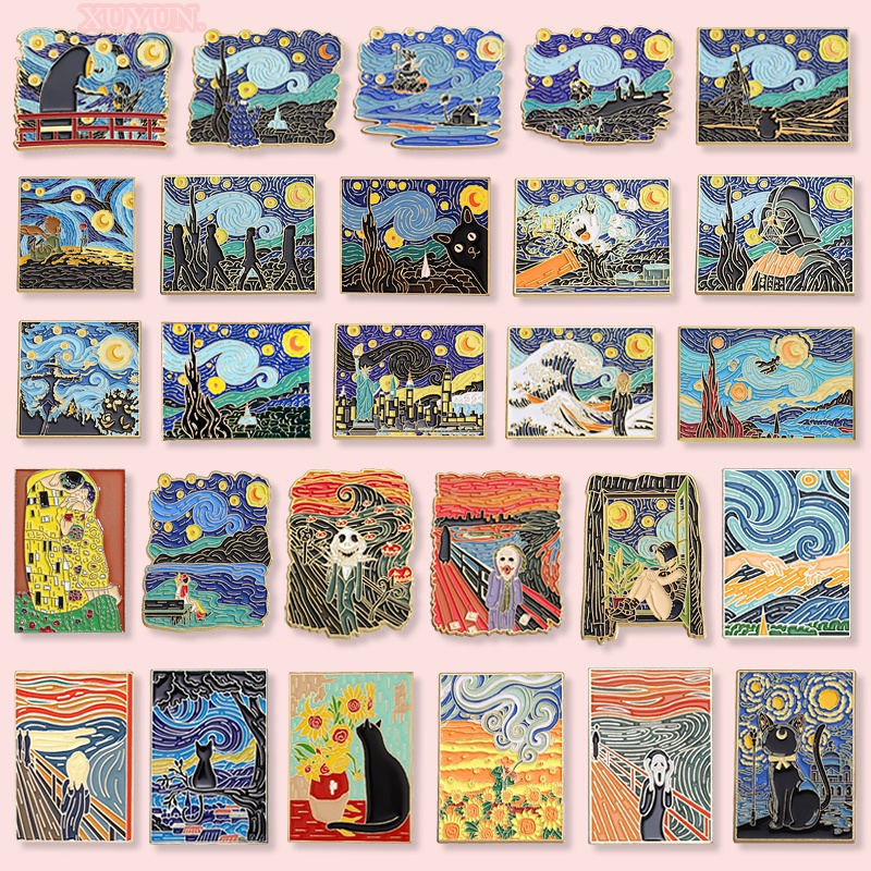 เข็มกลัดโลหะ รูปภาพวาดสีน้ํามัน Van Gogh's Starry Sky สร้างสรรค์ เครื่องประดับแฟชั่น สําหรับของขวัญ