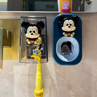 เครื่องบีบยาสีฟันน่ารัก ชั้นวางแปรงสีฟัน ถ้วย ฟรีเครื่องจ่ายยาสีฟัน ชุดที่วางแปรงสี