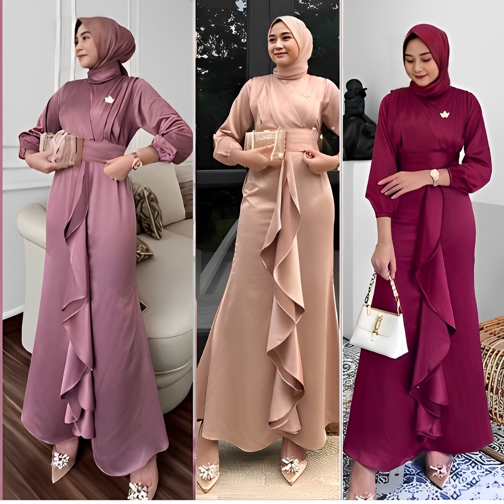 จูซี ซาตินกํามะหยี่ชุดเพื่อนเจ้าสาว Elegant Plain Gamis Bridesmide เสื้อผ้าชุดแต่งงานที่เรียบง่ายล่าสุด Eid เสื้อผ้าธรรมดาจัมโบ้ Gamis พรีเมี่ยมซาติน Gamis