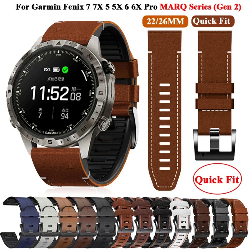 สายรัดสำหรับ Garmin marq นักกีฬานักผจญภัยนักกอล์ฟกัปตันนักบิน epix Gen 2 QuickFit 22 26มิลลิเมตร Fenix 7 7X 6 6X Pro 3 3hr ซิลิโคนหนัง E nduro 2สายนาฬิกาข้อมือสร้อยข้อมือ