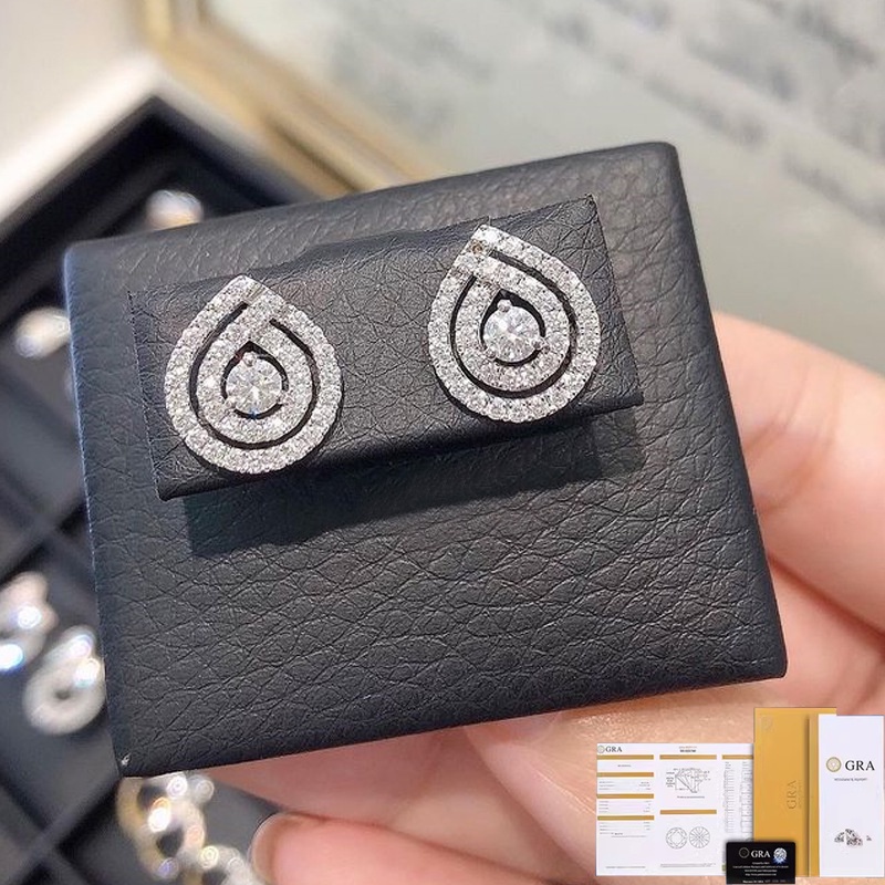 [ ใบรับรอง GRA ฟรี ] Moissanite S925 ต ่ างหูสตั ๊ ดเพชรรูปกลวงสีเงินสําหรับผู ้ หญิง