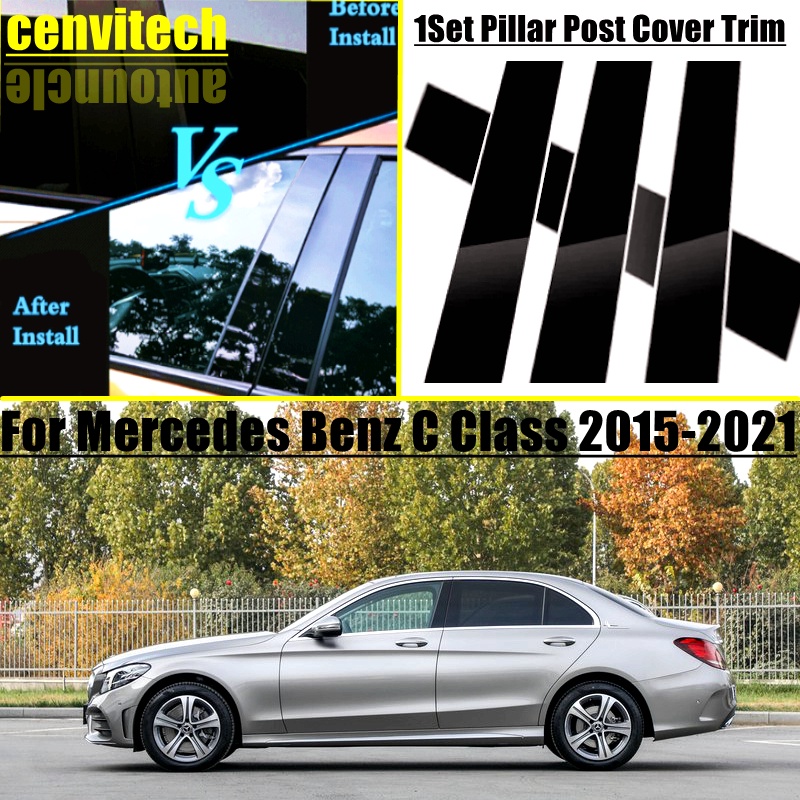ฝาครอบเสาประตูหน้าต่างรถยนต์ คาร์บอนไฟเบอร์ สีดํามันวาว สําหรับ Mercedes Benz C Class Sedan W205 C160 C180 C200 C250 C300 C180d C200d C220d C250d 2015-2021 6 ชิ้น