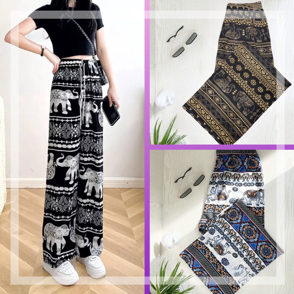 YUI กางเกงขายาวลายช้าง(ไม่มีกระเป๋า-ไม่มีเชือก)ฟรีไซส์ ใส่สบาย #TH