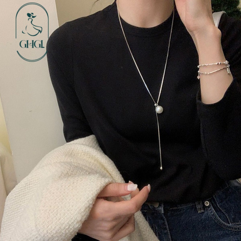 [GHGl] Yhyh~สไตล์เย็น~pull Pearl Long Necklace Female 2023 High-End Niche Design Classy Celebrity Necklace