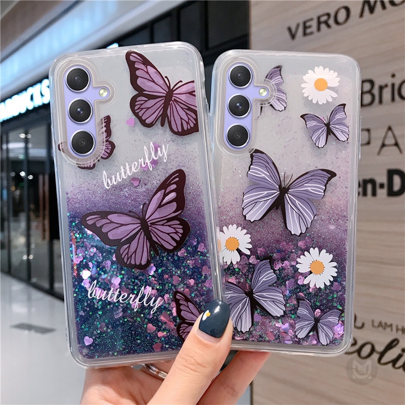 SAMSUNG ปลอกสําหรับsamsung Galaxy A16 A06 A55 A35A A25 A15 A05S A04S A14 A24 A34 A54 A13 A23 A33 A53 A73 A51 A71 A30S A50S A50Sโปร่งใสผีเสื้อSoft Quicksandเคสโทรศัพท์