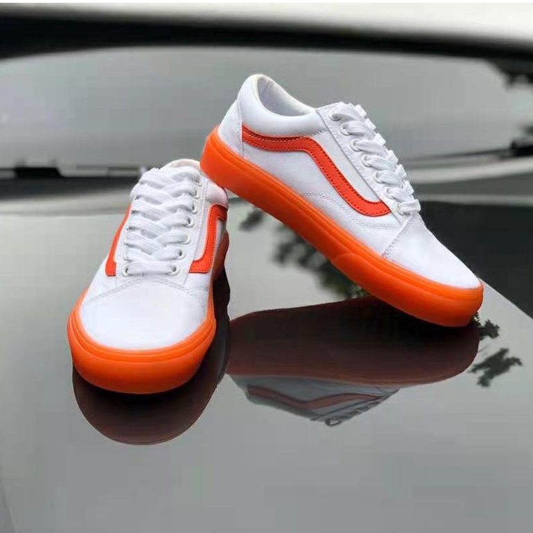 On Hand Vans Old Skool Classics White Orange Jelly Sole Canvas Shoes