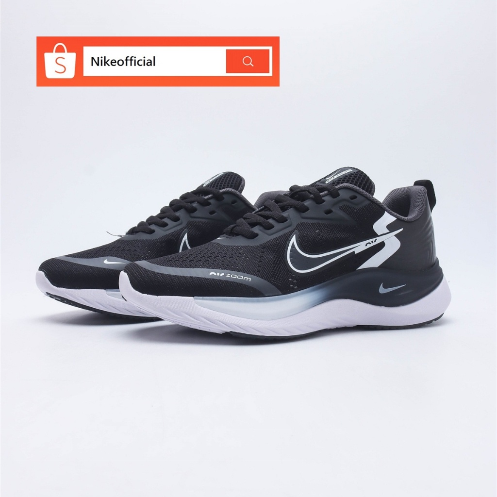 Nike Air Zoom Winflo 9 รองเท้าวิ่งลำลองสีขาวสีดำสำหรับผู้ชาย 100% Sports