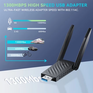 GOOJODOQ อะแดปเตอร์ WIFI AC1300 USB3.0 ไร้สาย Dual Band 2.4 Ghz + 5 Ghz สําหรับแล็ปท็อปพีซีเดสก์ท็อป