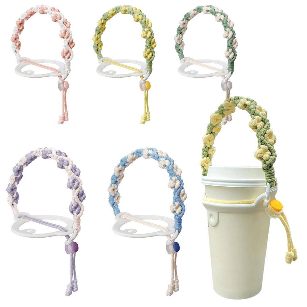 สายคล้องขวดน้ํา และแก้วกาแฟ แฮนด์เมด ลายดอกเดซี่ ขนาดพกพา