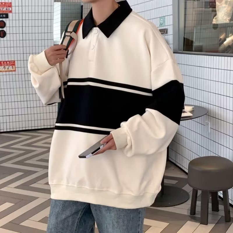 เสื้อกันหนาวแขนยาวลําลอง คอปกโปโล แบบสวมหัว แบบทันสมัย สําหรับผู้ชาย 2023