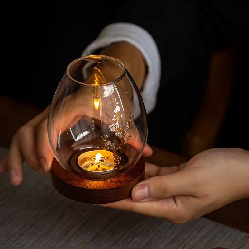 Oil Lamp Shape Candle Holder Transparent Glass Candle Holder Retro Decoration Romantic Dinner Household Windproof Candle