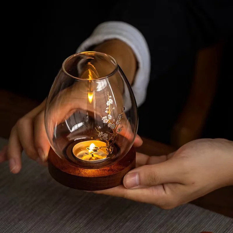 Oil Lamp Shape Candle Holder Transparent Glass Candle Holder Retro Decoration Romantic Dinner Househ