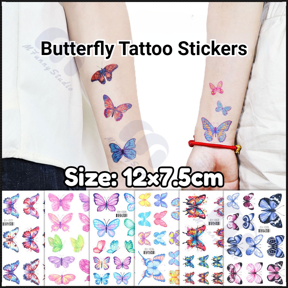 【MF Magic Tattoo】สติกเกอร์รอยสักชั่วคราว ลายผีเสื้อ ไล่โทนสี กันน้ํา