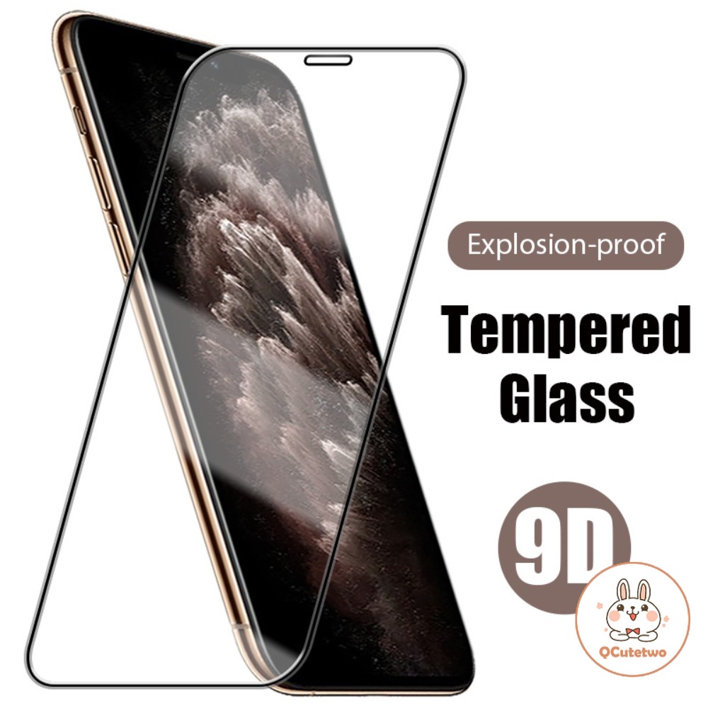 กระจกนิรภัยกันรอยขีดข่วน 9D ขอบสีดํา สําหรับ IPhone 15 14 13 12 11 Pro Max 8 7 6 6s Plus