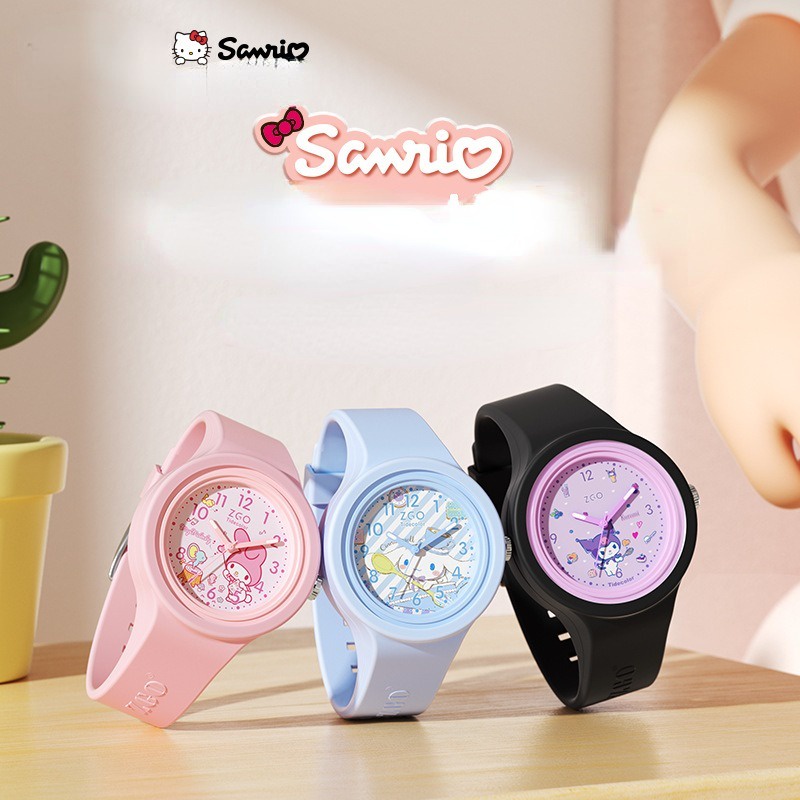 Sanrio นาฬิกาข้อมือควอตซ์แฟชั่น สายซิลิโคนนิ่ม หน้าปัดสี่เหลี่ยม ลาย Hello Kitty Kuromi Melody คุณภาพสูง ให้เป็นของขวัญได้ สําหรับนักเรียน