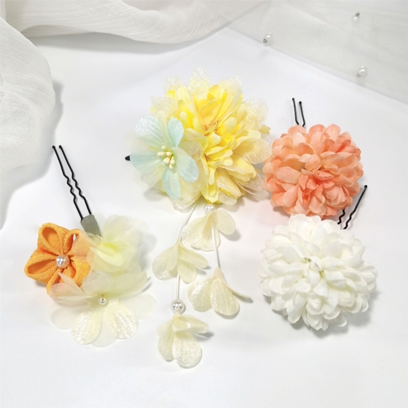 Boom Hairpins Kimono สไตล์โบราณดอกไม้ผม Buns Holders รูปที่ 3