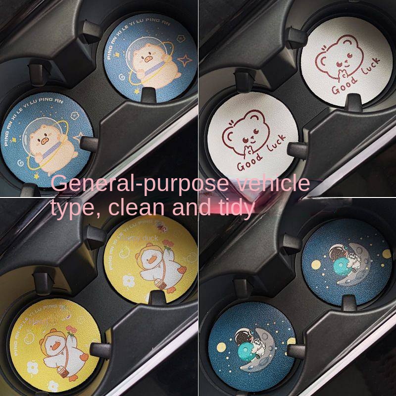 2Pcs พรมกันลื่นวางแก้วน้ําคอนโซลหน้ารถ ลายการ์ตูน น่ารัก อุปกรณ์ตกแต่งภายในรถยนต์