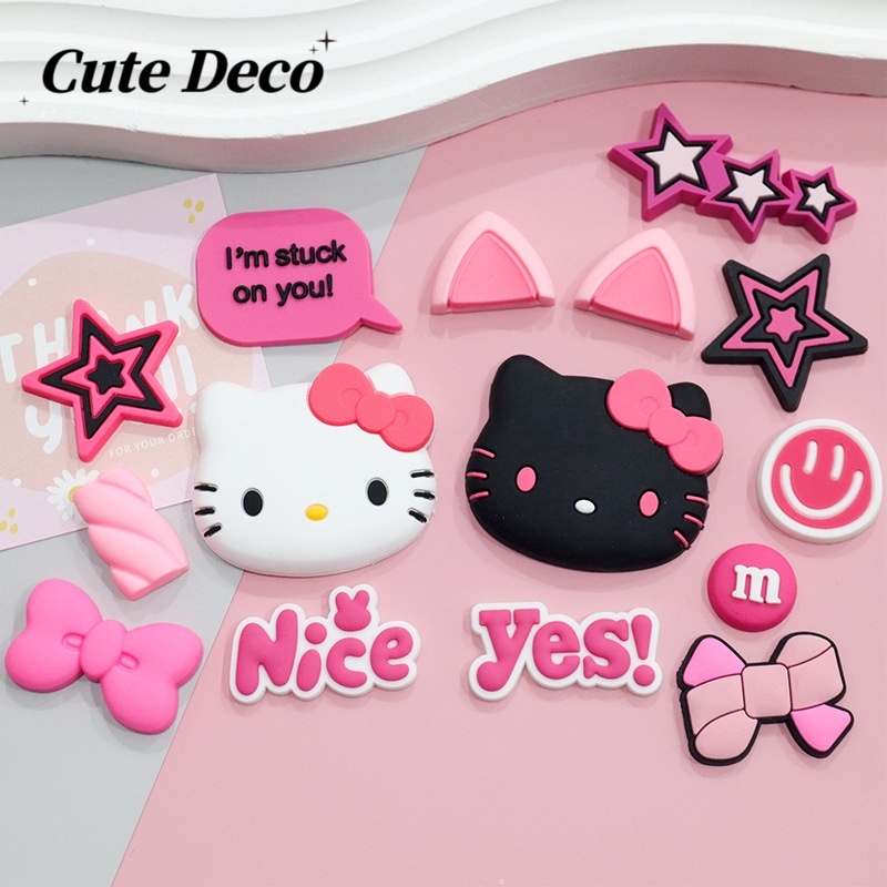 รองเท้าแตะ Crocs PVC ขนาดใหญ่ ลาย Hello Kitty KTJibbitz สีแดง สีดํา สําหรับตกแต่งรองเท้า