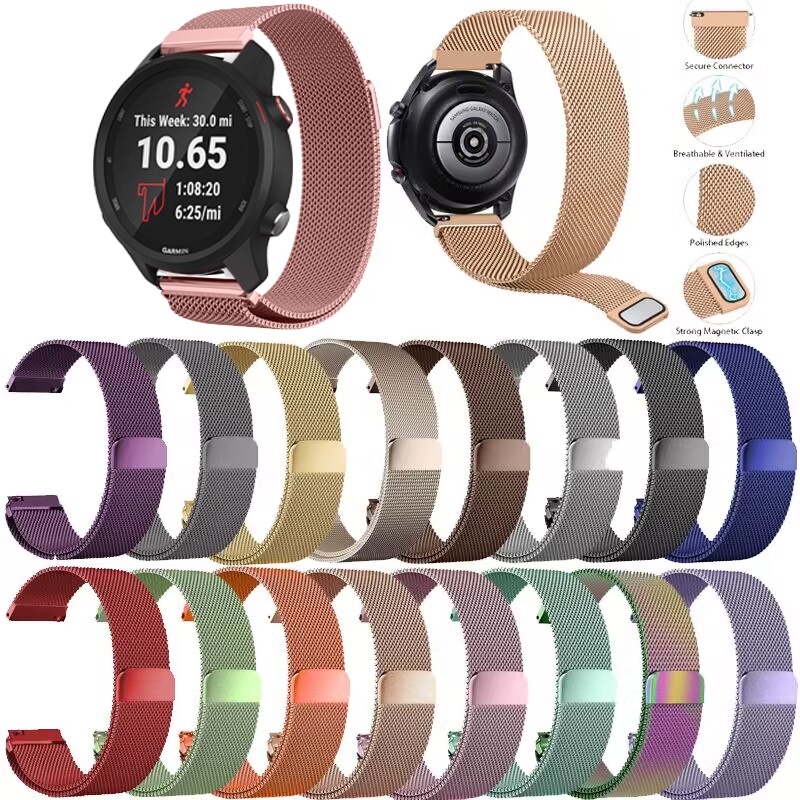 20mm22mm Magnetic Loop โลหะ Milanese Band สายคล้องคอสําหรับ Garmin Forerunner 570 970 645 245 55 158 165 255 265 venu 3 2 Plus Vivoactive 6 5 4 3