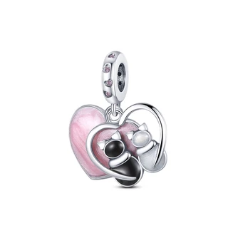 ใหม่ Charms สร้อยข้อมือ 925 จี้เงินสเตอร์ลิงคลิป evil eye gold letter stopper สีชมพู series Heart จี้ลูกปัด